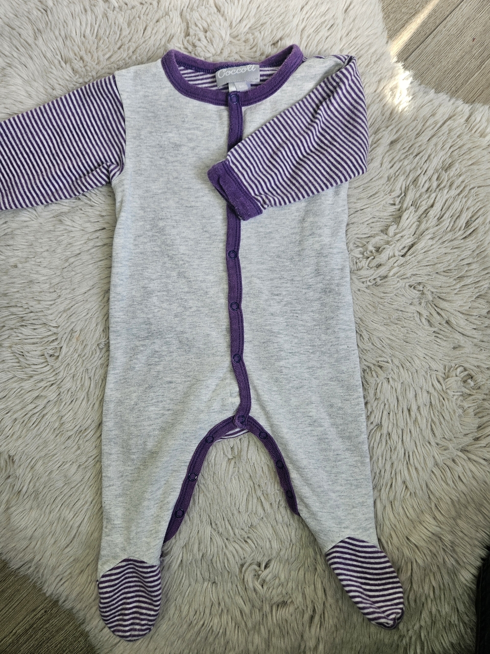 🩷5/20$ 💜 Coccoli Baby Striped Footed Pajamas - Purple & Grey 👶 3M